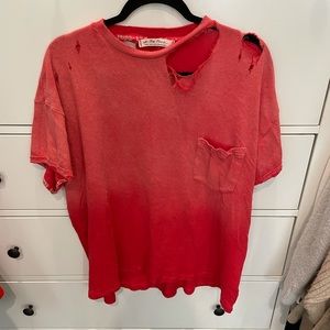 Free people distressed collar red t shirt.